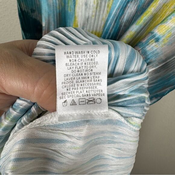 Komarov Maxi Dress Crinkle Mesh Blue Semi Sheer Watercolor Fairycore Girly Large - Picture 9 of 9